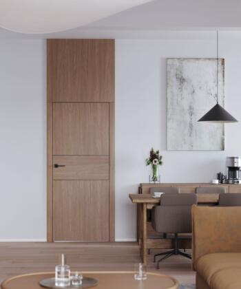 PORTA LEVEL LINE_L3_Okleina_GRUPA II_Dąb Arles Toffee_Ośc Level 100_Intarsje Czarny_Klamka Lago_Czarny_Pion