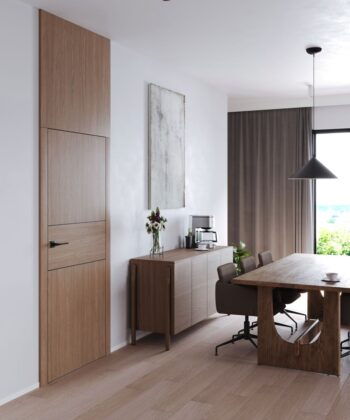 PORTA LEVEL LINE_L3_Okleina_GRUPA II_Dąb Arles Toffee_Ośc Level 100_Intarsje Czarny_Klamka Lago_Czarny_Pion ukos