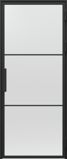 Čierne moderné dvere s nerpiehľadním sklom. Presklené kovové dvere. Interiérové dvere do izby, spálne, pracovne